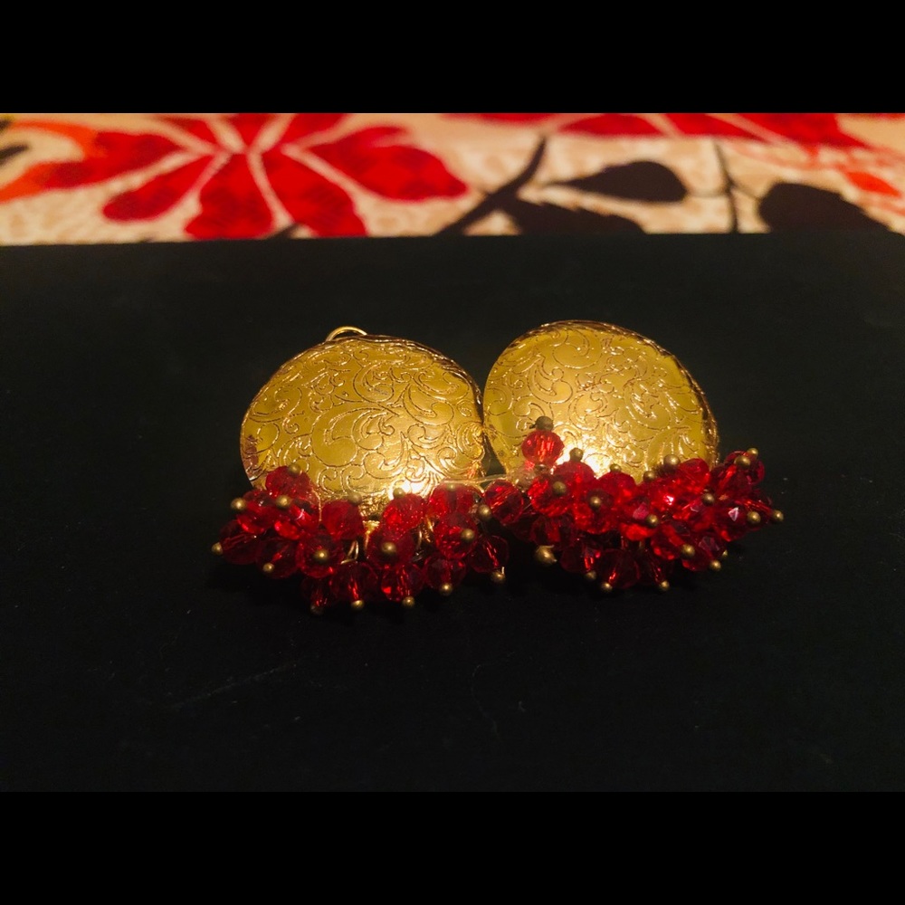 Earrings studs gold plated red and gold
